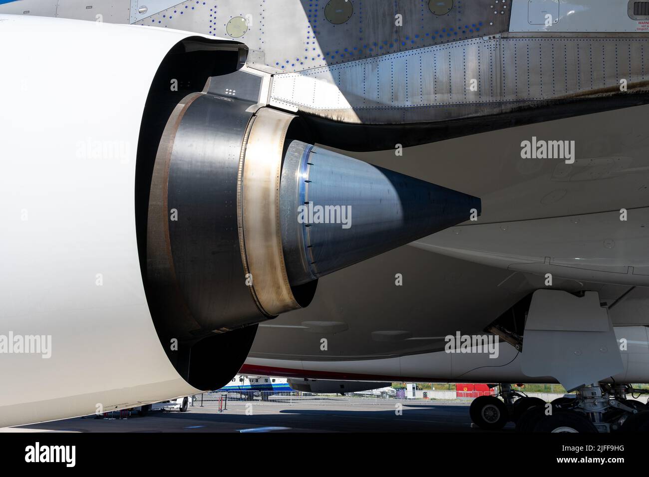 Detail of turbofan jet engine (nozzle), close-up. Stock Photo