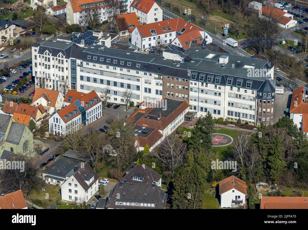 Aerial view, St. Mary's Hospital, Osthofen, Soest, Soester Börde, North Rhine-Westphalia, Germany, DE, Europe, health care, hospital, heliport, clinic Stock Photo