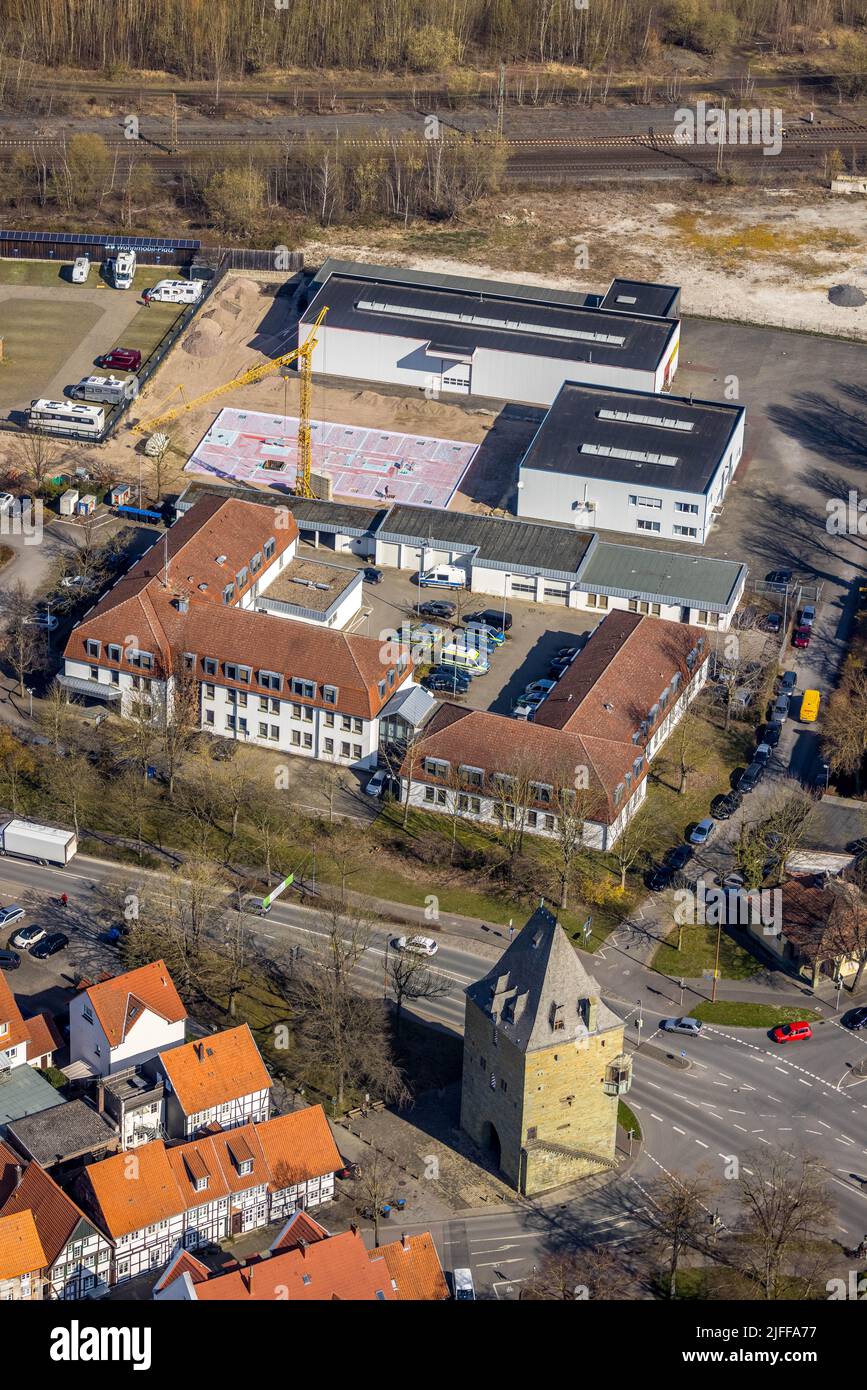 Aerial photograph, Soest District Police Department and ABEX Heldt Sauerland Gebäudetechnik, Osthofen, Soest, Soester Börde, North Rhine-Westphalia, G Stock Photo