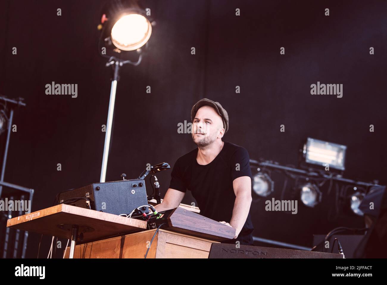Nils Frahm performs on stage during the Way Out West festival in Gothenburg. Stock Photo