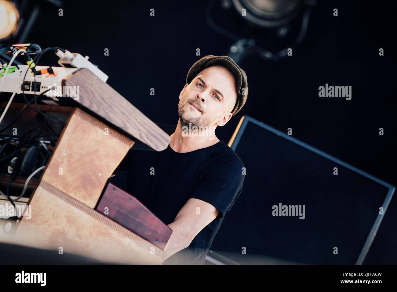 Nils Frahm performs on stage during the Way Out West festival in Gothenburg. Stock Photo