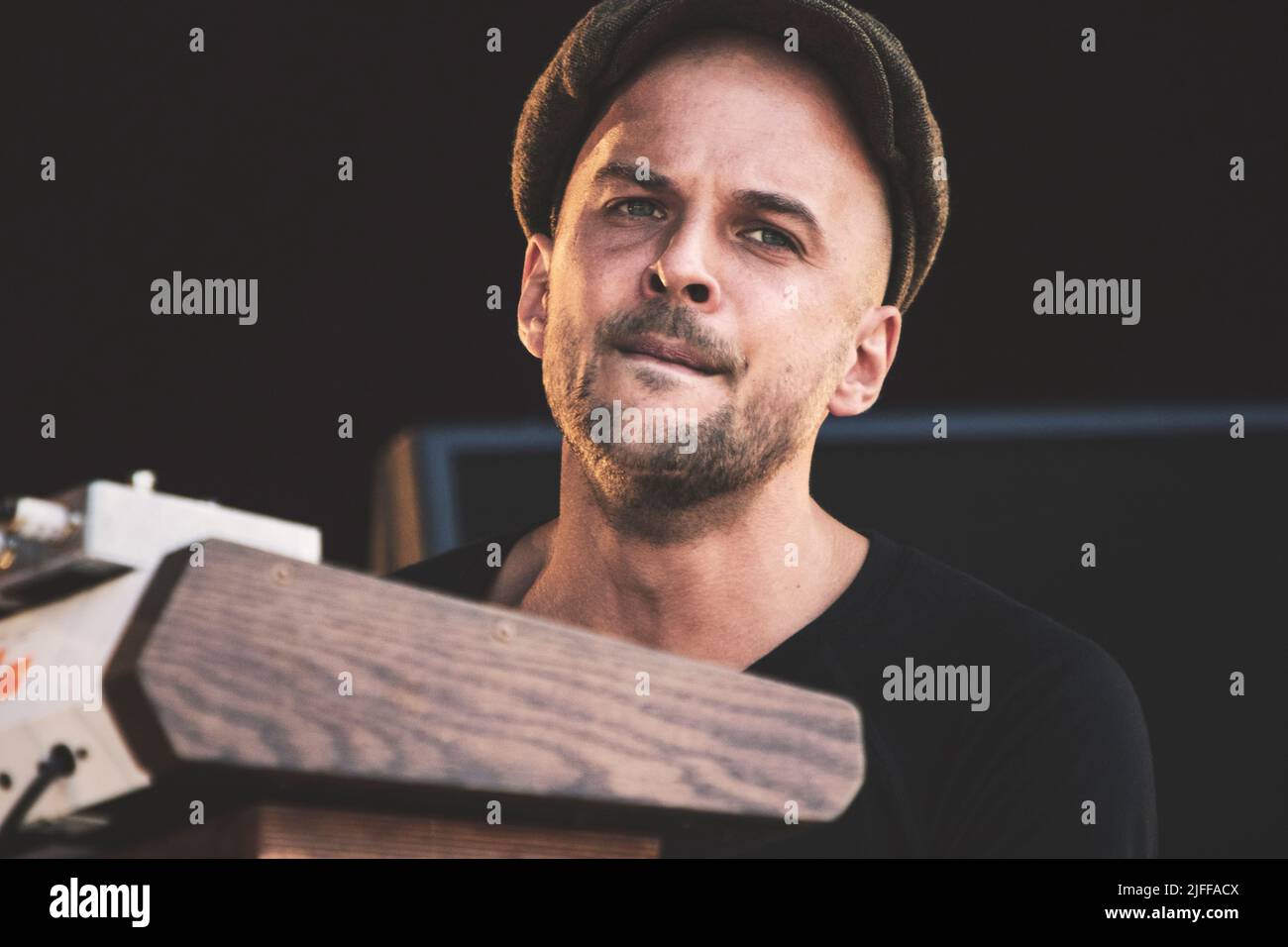 Nils Frahm performs on stage during the Way Out West festival in Gothenburg. Stock Photo