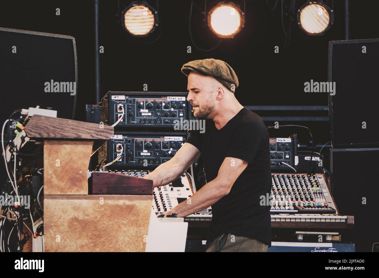 Nils Frahm performs on stage during the Way Out West festival in Gothenburg. Stock Photo