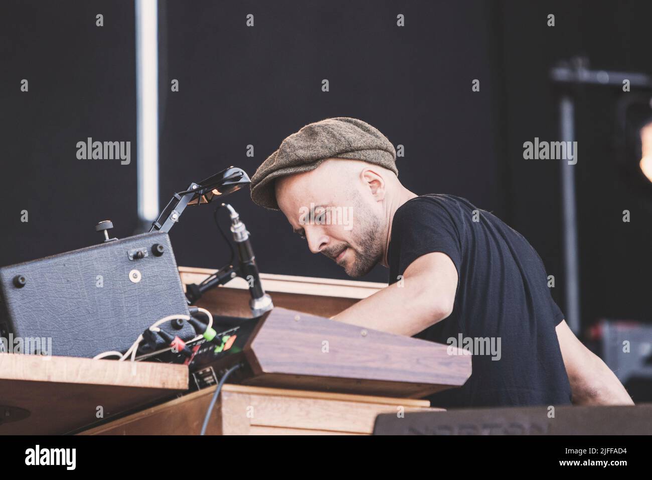 Nils Frahm performs on stage during the Way Out West festival in Gothenburg. Stock Photo