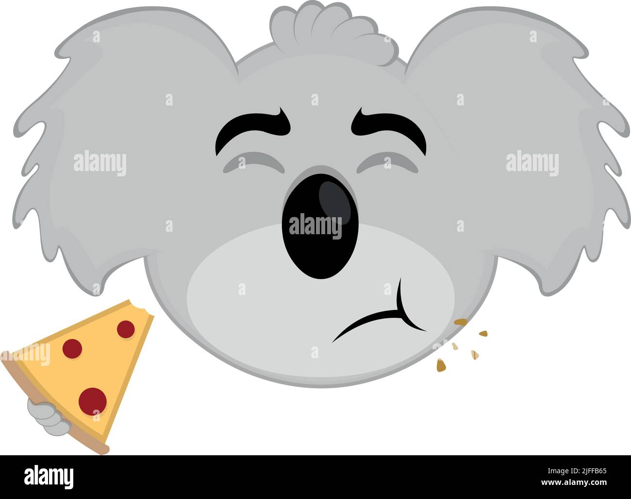 Vector illustration of the face of a koala cartoon eating a slice of