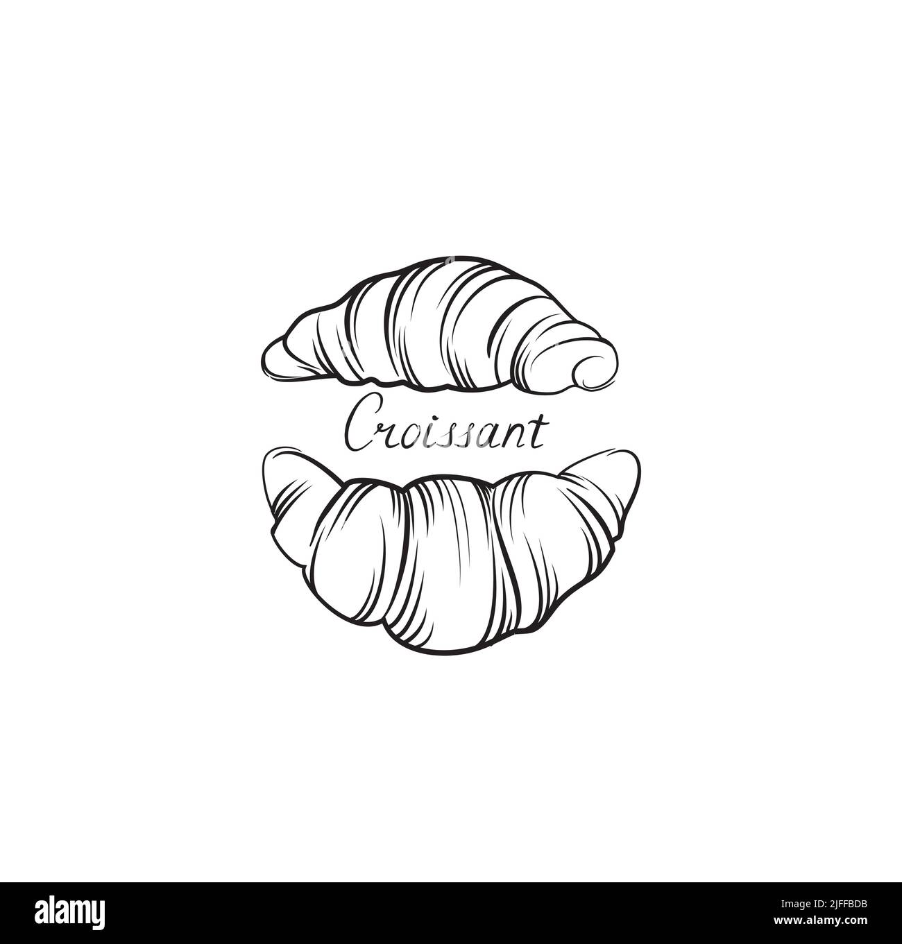 Croissant french food icon set. Bakery food hand drawing line art over ...