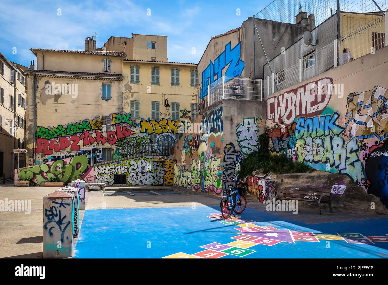 Marseille, France, May 2022, view of murals in a square of Le Panier district Stock Photo