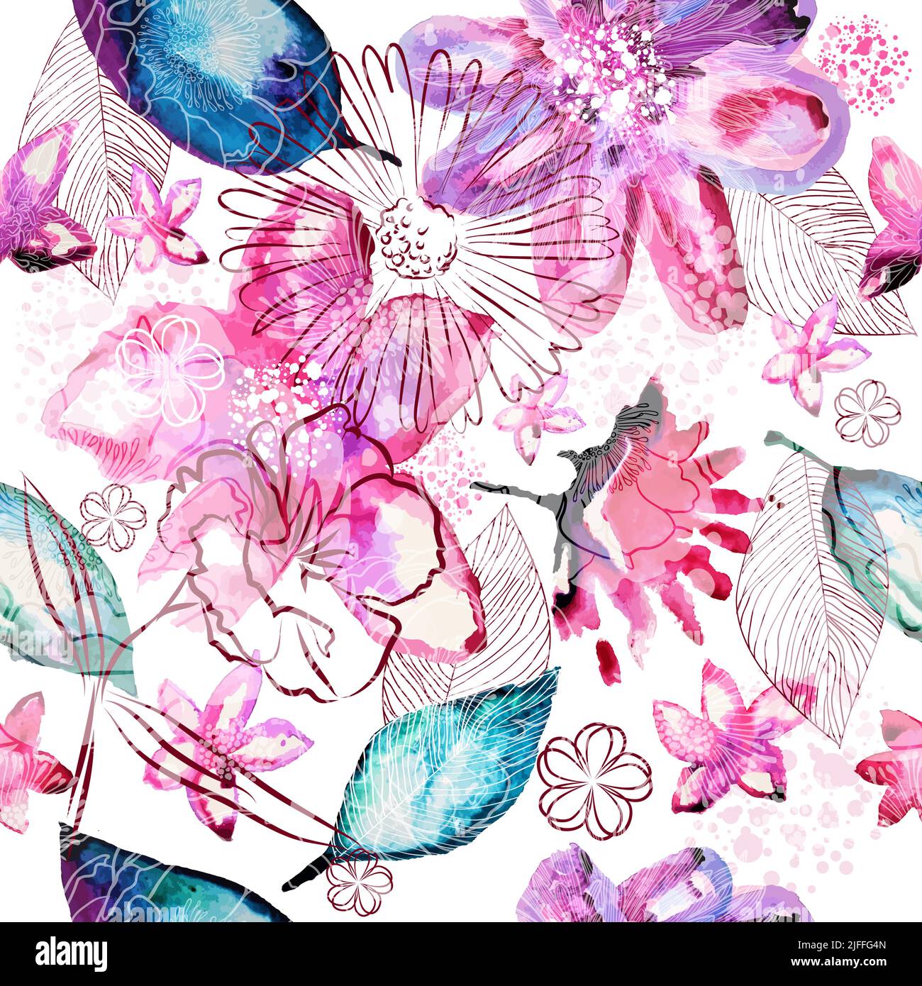 Seamless background watercolor flowers. Vector illustration Stock Vector