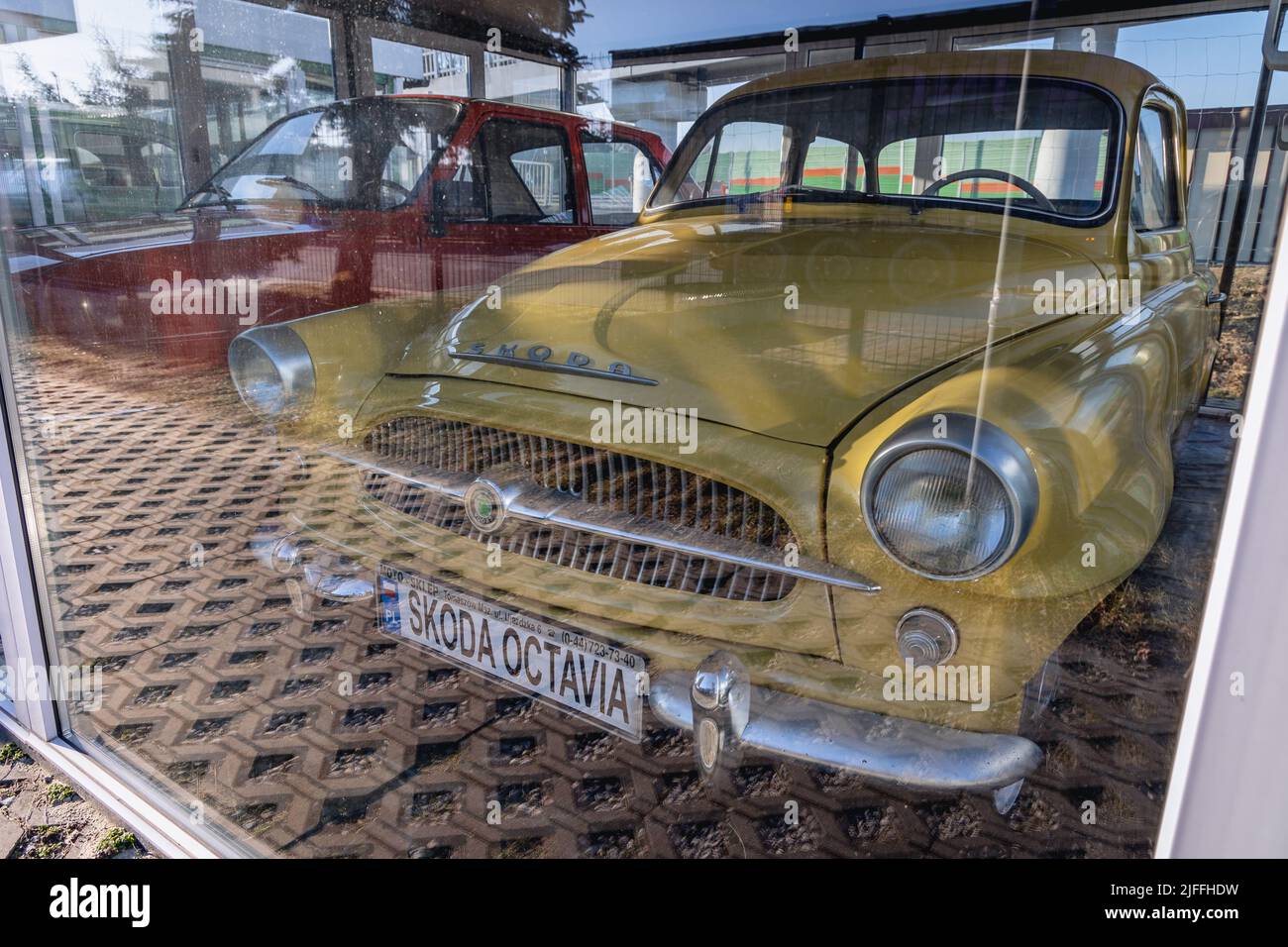 Skoda Octavia on a permanent exhibition of classic car on a Moya gas station on a S8 expressway near Rawa Mazowiecka, Poland Stock Photo