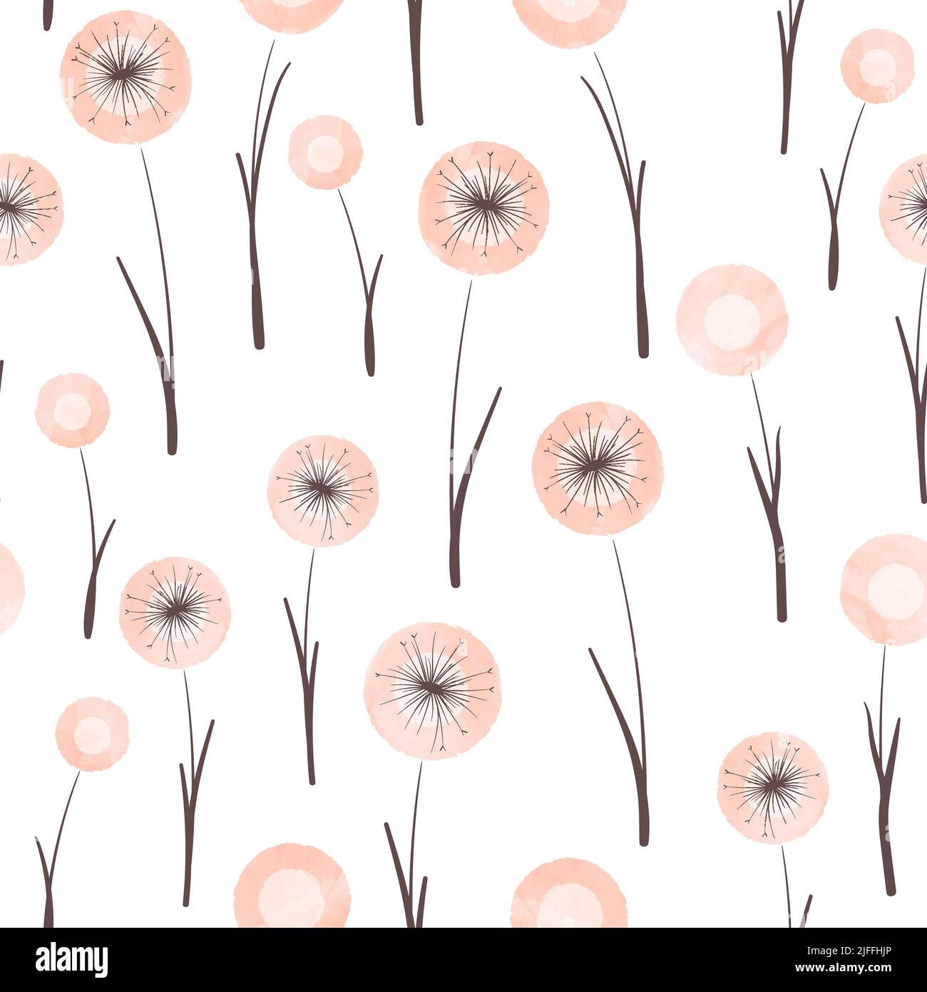 Abstract pink dandelion flower seamless pattern. Vector floral ...
