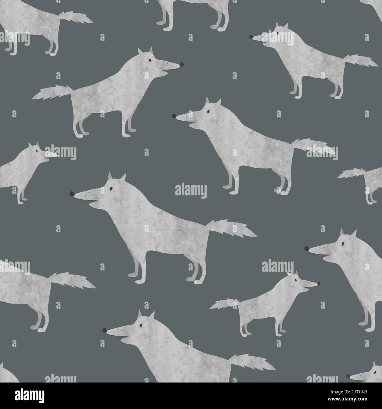 Seamless cartoon wolf silhouette pattern. Vector illustration Stock Vector