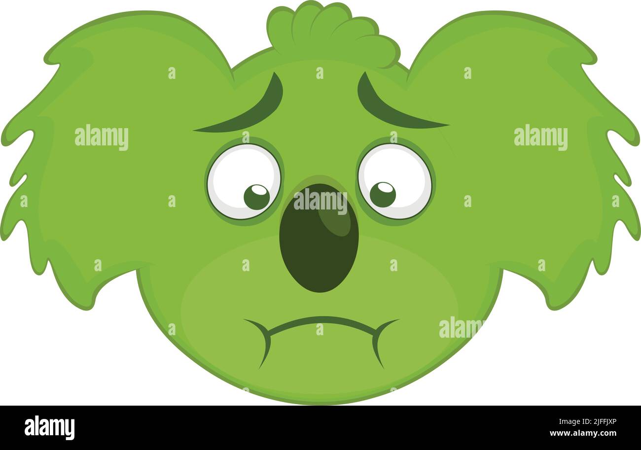 Vector illustration of the face of a koala cartoon with a green color of nausea Stock Vector