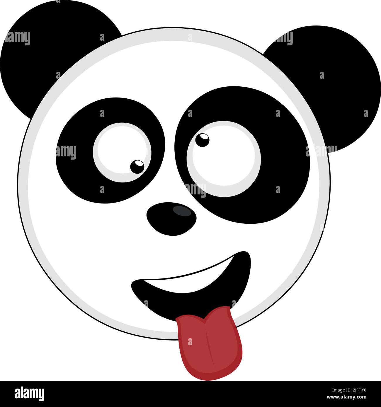 Vector illustration of the face of a cartoon panda bear with a crazy expression Stock Vector