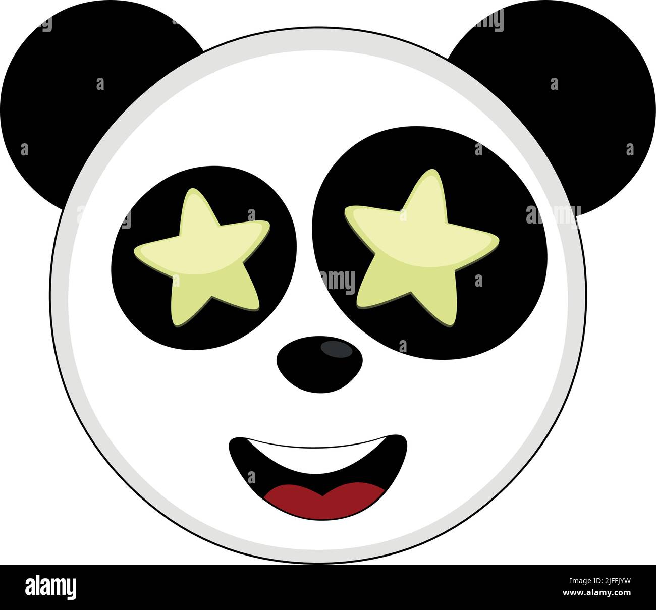 Vector illustration of the face of a cartoon panda bear with stars in its eyes Stock Vector