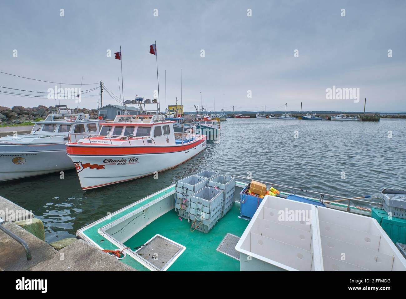 The harbour in Port Morien Nova Scotia.  Fishing has been important to the economy of this small village for hundreds of years. Stock Photo