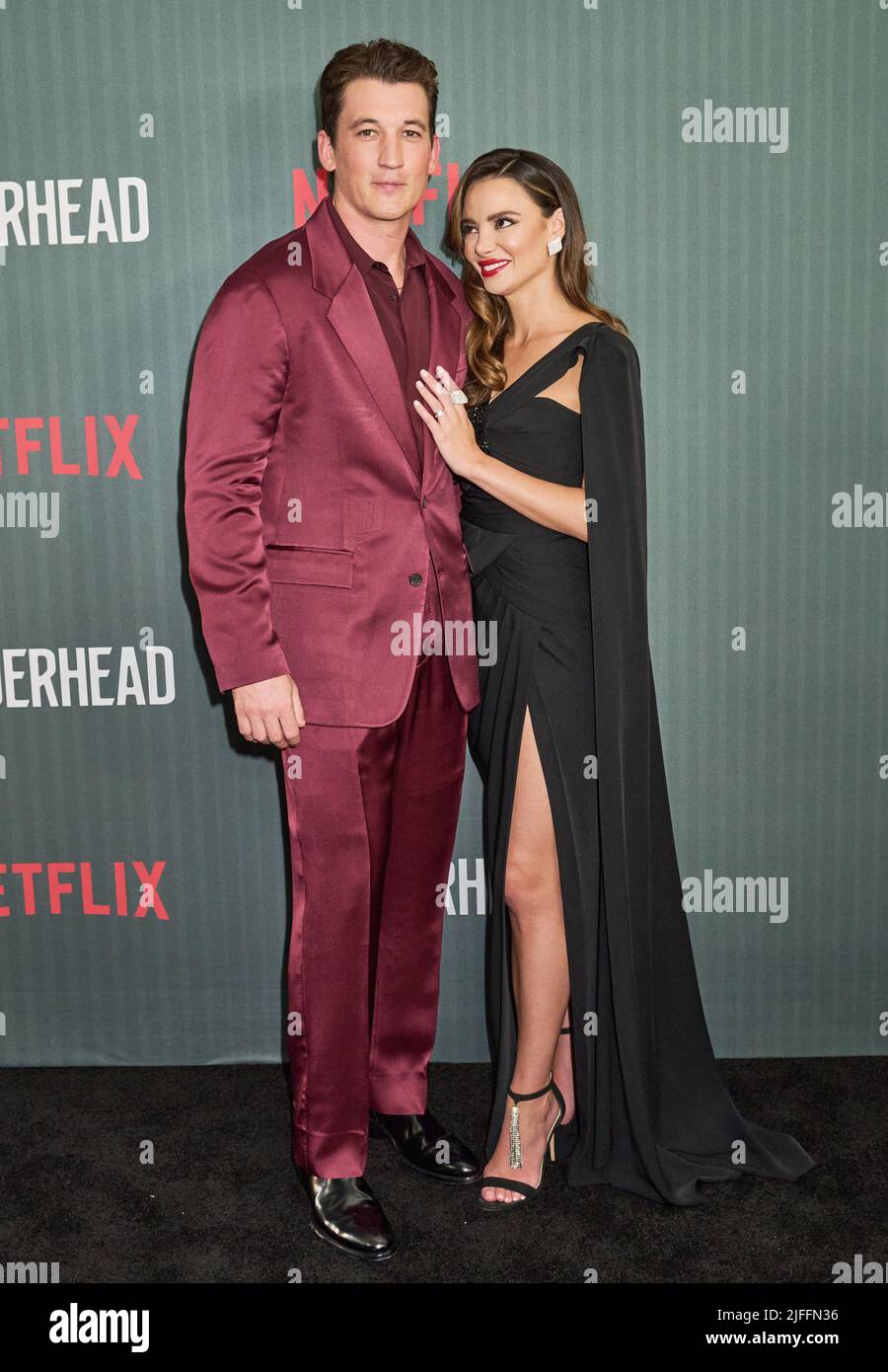 NEW YORK, NY, USA - JUNE 15, 2022: Miles Teller and Keleigh Sperry attend the New York Premiere of Netflix's 'Spiderhead' at the Paris Theater. Stock Photo