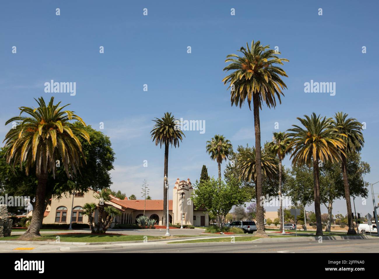Daytime view of the historic downtown area of Perris, California, USA, a city in the Inland Empire. Stock Photo