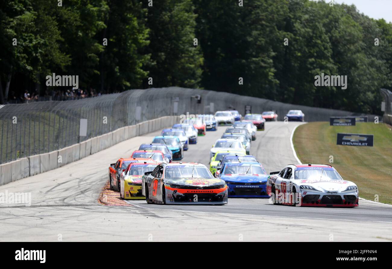 Plymouth, Wisconsin, USA. 2nd July, 2022. driver of the #18 Allstate Peterbilt Toyota, leads the field during the NASCAR Xfinity Series Henry 180 at Road America on July 02, 2022 in Plymouth, Wisconsin. Ricky Bassman/Cal Sport Media/Alamy Live News Stock Photo
