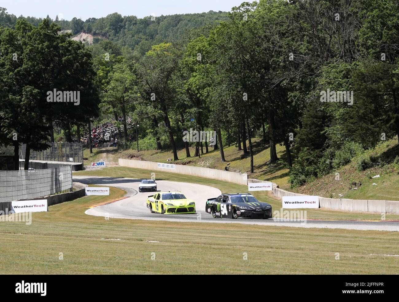 Plymouth, Wisconsin, USA. 2nd July, 2022. driver of the #54 Monster Energy Toyota, leads the field during the NASCAR Xfinity Series Henry 180 at Road America on July 02, 2022 in Plymouth, Wisconsin. Ricky Bassman/Cal Sport Media/Alamy Live News Stock Photo