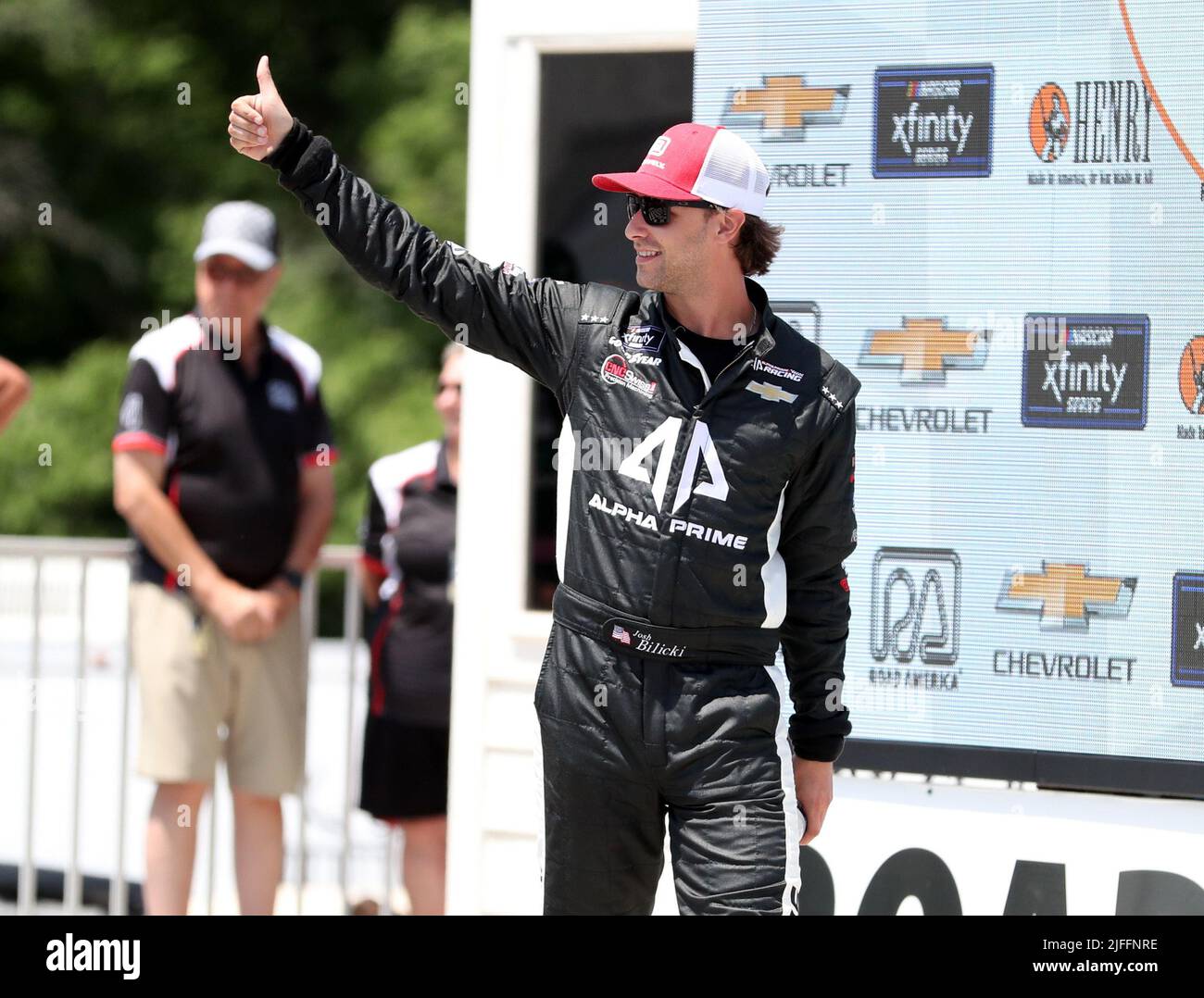 Plymouth, Wisconsin, USA. 2nd July, 2022. driver of the #44 Gravely Chevrolet, waves to the crowd before the NASCAR Xfinity Series Henry 180 at Road America on July 02, 2022 in Plymouth, Wisconsin. Ricky Bassman/Cal Sport Media/Alamy Live News Stock Photo