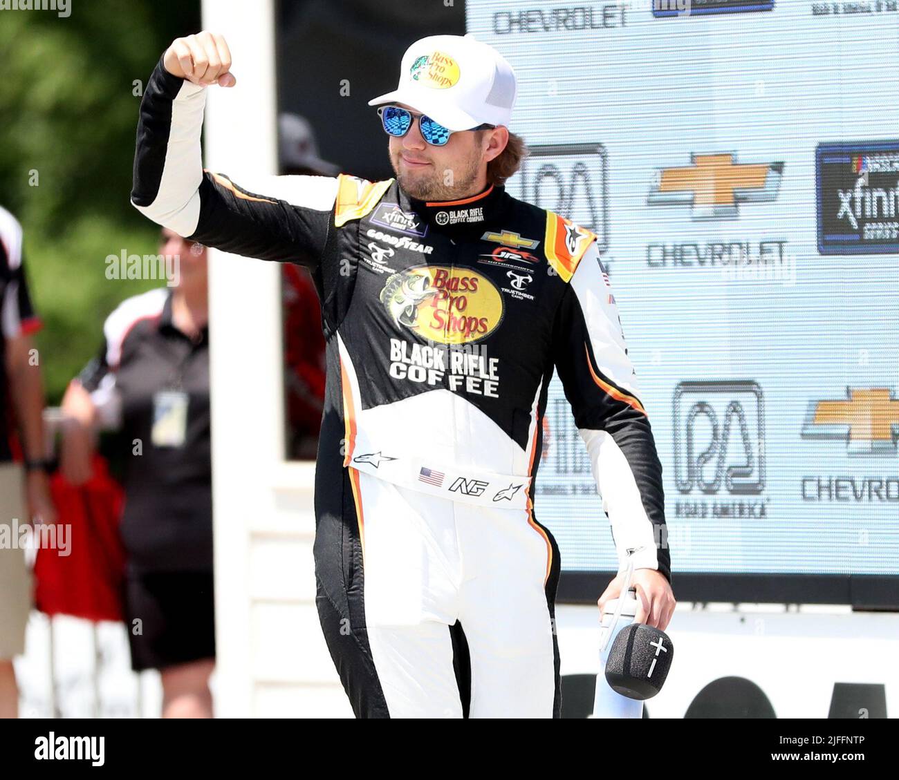 Plymouth, Wisconsin, USA. 2nd July, 2022. driver of the #9 Bass Pro Shops Chevrolet, waves to the crowd before the NASCAR Xfinity Series Henry 180 at Road America on July 02, 2022 in Plymouth, Wisconsin. Ricky Bassman/Cal Sport Media/Alamy Live News Stock Photo
