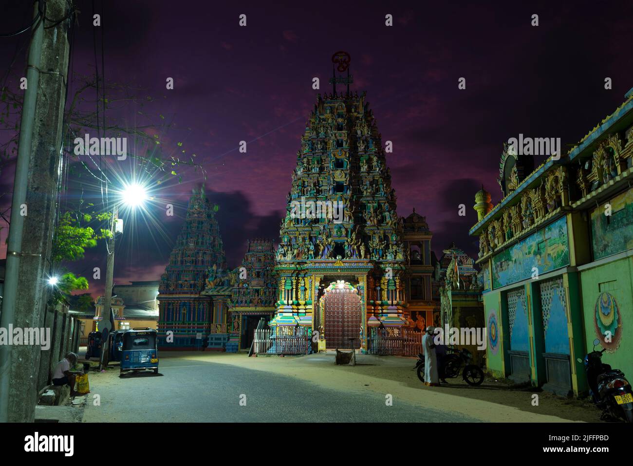 TRINCOMALEE, SRI LANKA - FEBRUARY 10, 2020: Late evening at Sri Bhadrakali Amman Kovil (Kali Kovil) ancient Hindu temple Stock Photo