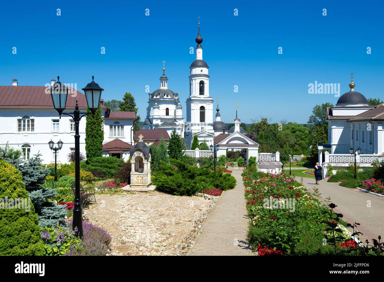 Ancient St. Nicholas Chernoostrovsky convent on a sunny July day. Maloyaroslavets. Kaluga region, Russia Stock Photo