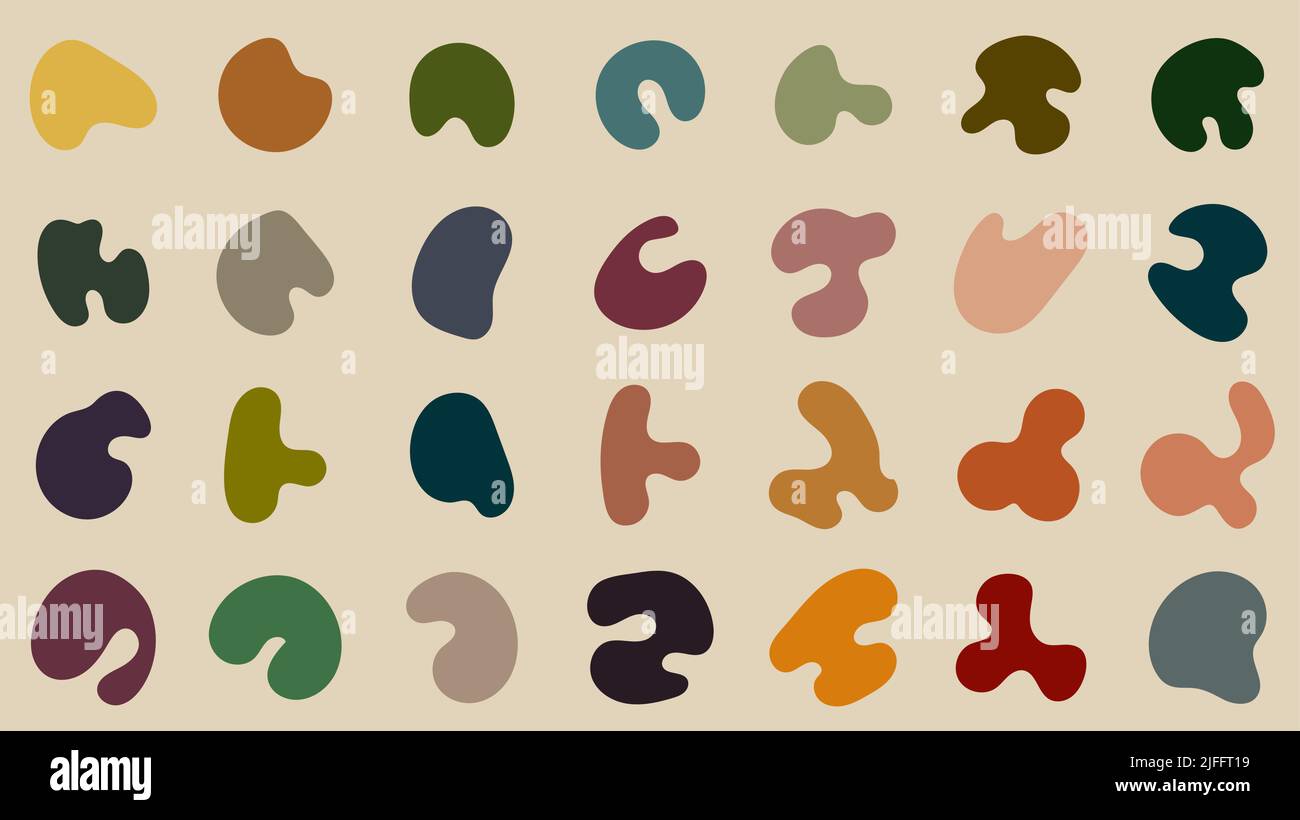 Set of abstract fluid or liquid blob shape elements isolated on brown ...