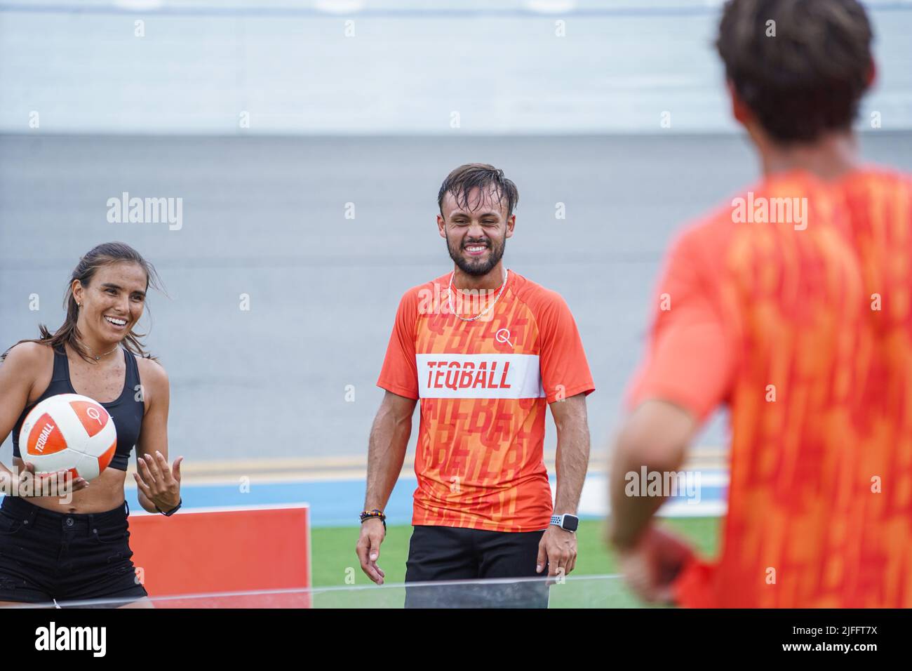 Daytona, Florida, USA, July 2, 2022, People playing Teqball during the SoccerFest at Daytona