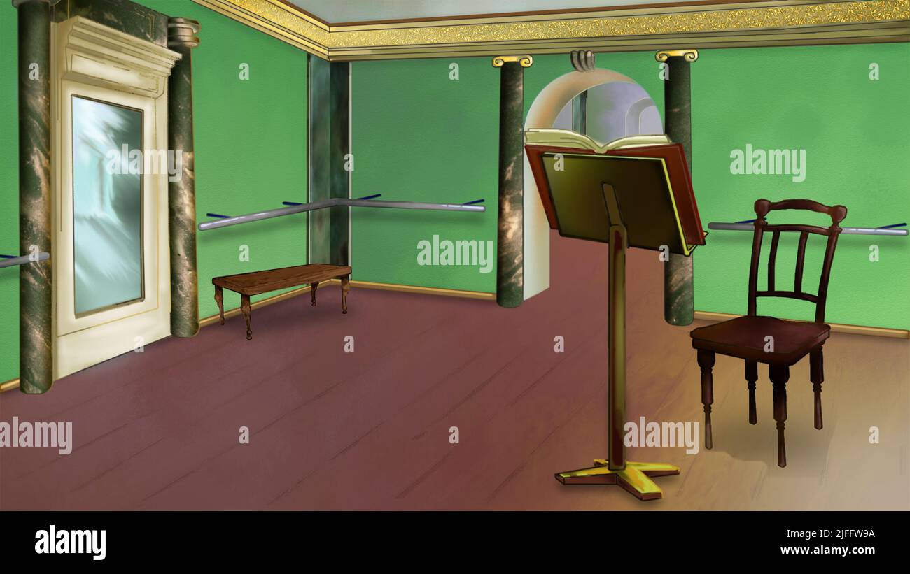 Ballet class in the style of Edgar Degas. Digital Painting Background, Illustration. Stock Photo