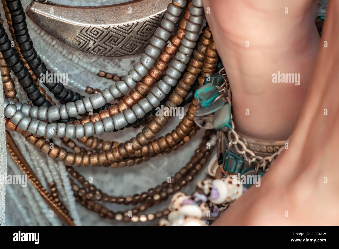 Close Up Hands with Boho Accessories Stock Image - Image of