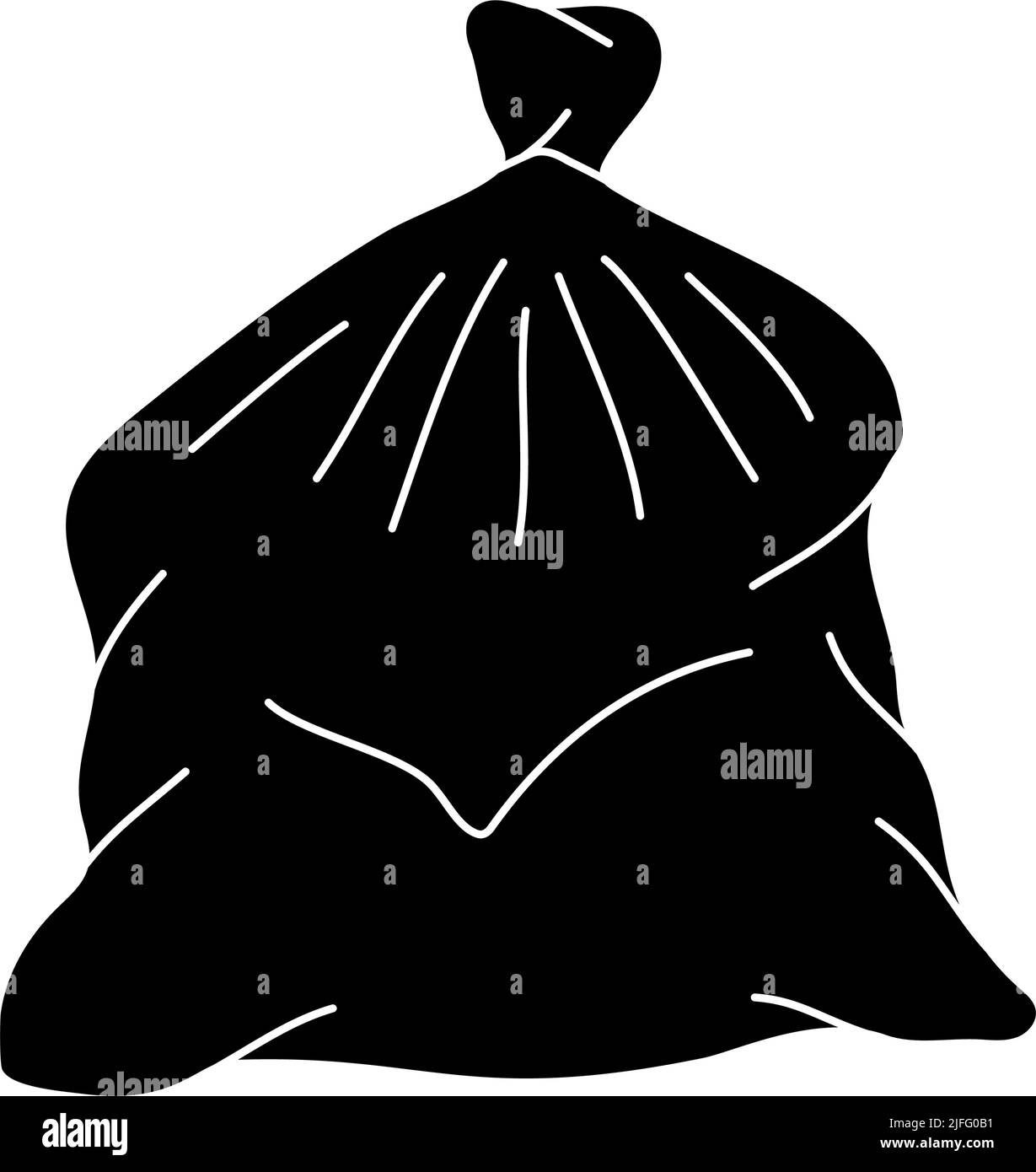 Big black plastic bag with wastes. Full trash bag. Pile of household