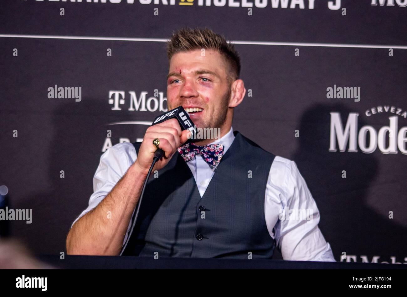 Las Vegas, Nv, United States. 02nd July, 2022. LAS VEGAS, NV - July 2: Dricus Du Plessis addresses the media following his Hard Fought Decision (29-28 x 3) victory over Brad Tavares at UFC 276: Adasenya vs Cannonier at T-Mobile Arena, Las Vegas, NV, United States. (Photo by Matt Davies/PxImages) Credit: Px Images/Alamy Live News Stock Photo