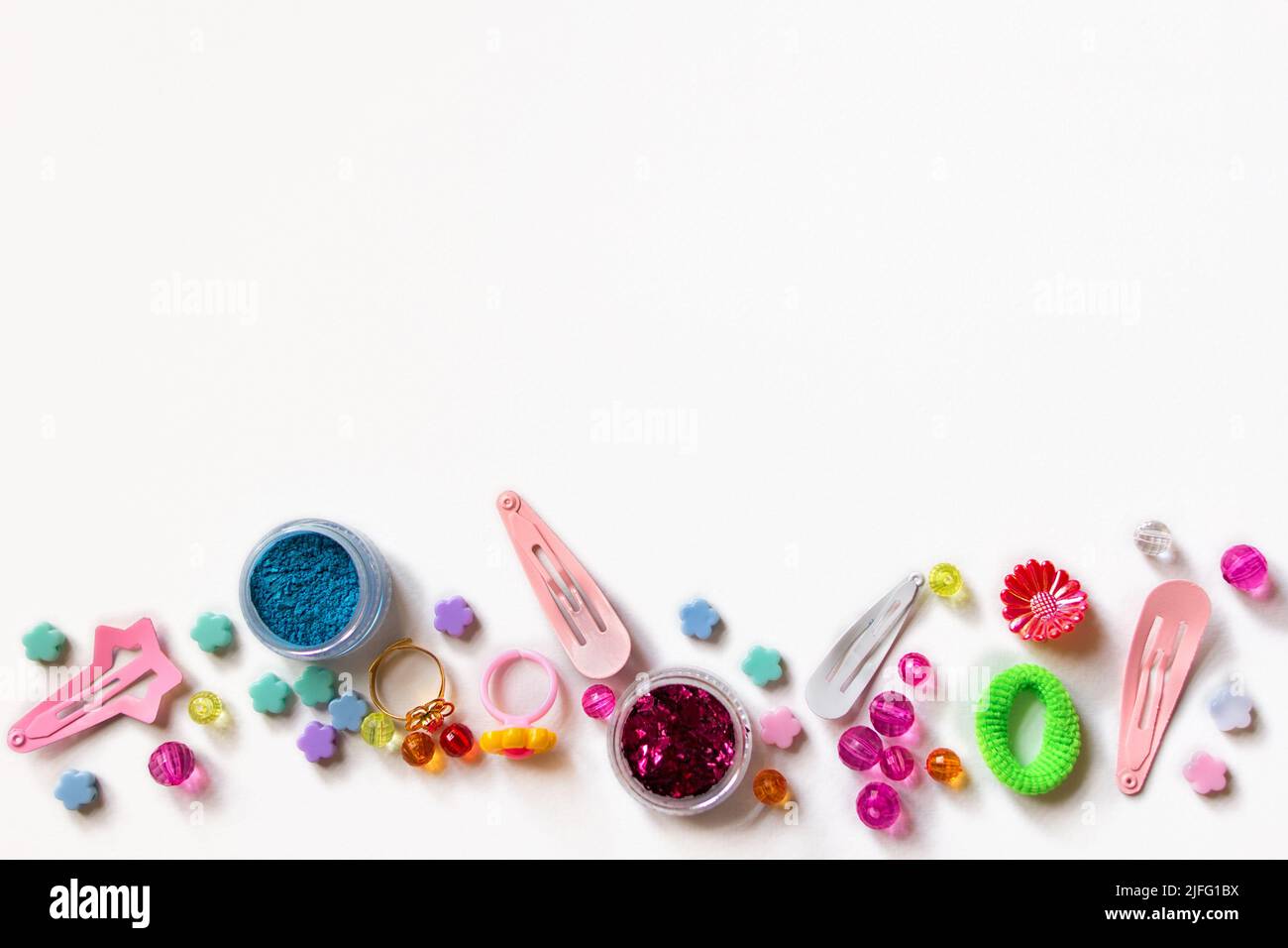 Little girl accessories lifestyle set on white Stock Photo Alamy
