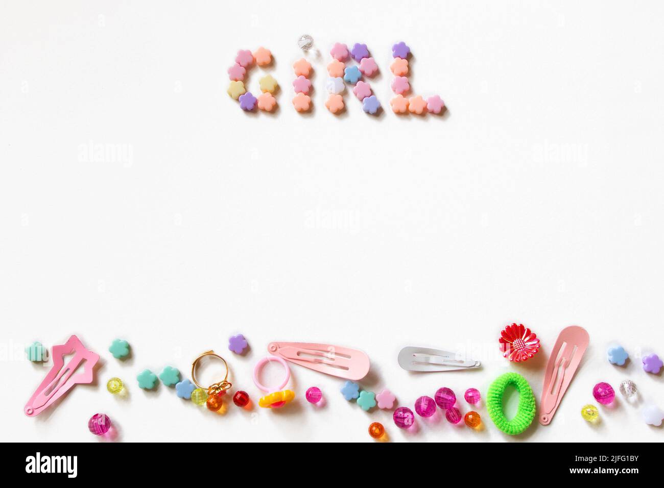 Little girl accessories lifestyle set on white Stock Photo Alamy