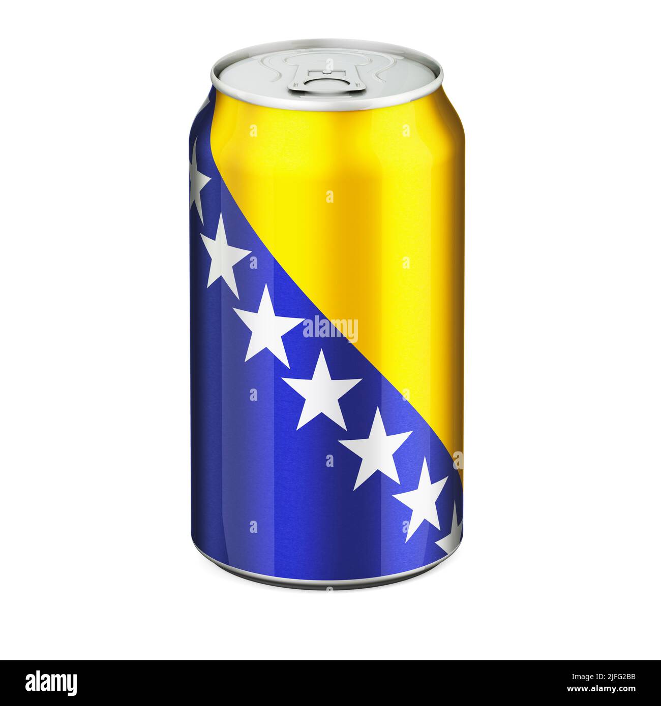 Bosnian and Herzegovinan flag painted on the drink metallic can. 3D ...