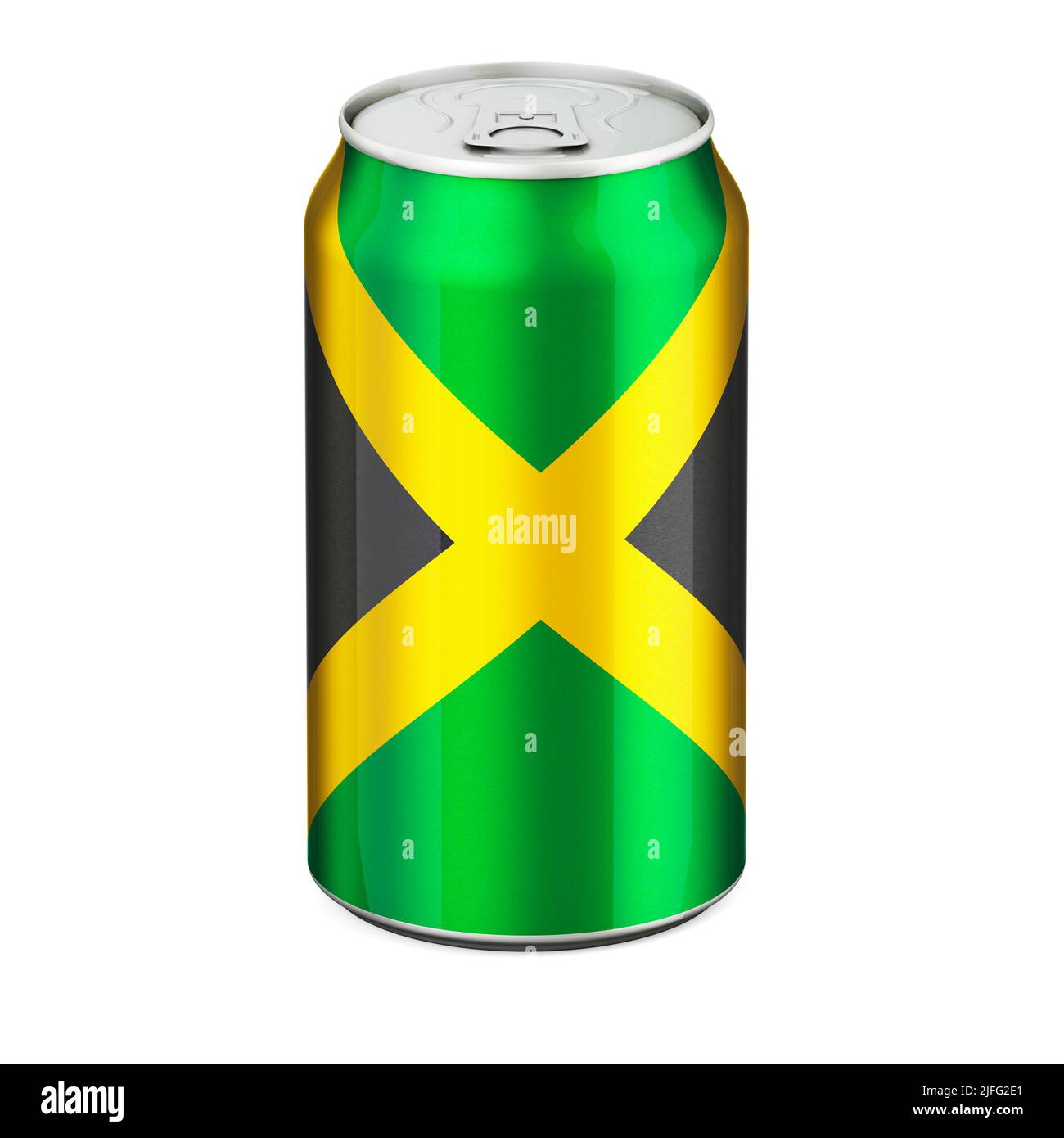 Jamaican flag painted on the drink metallic can. 3D rendering isolated