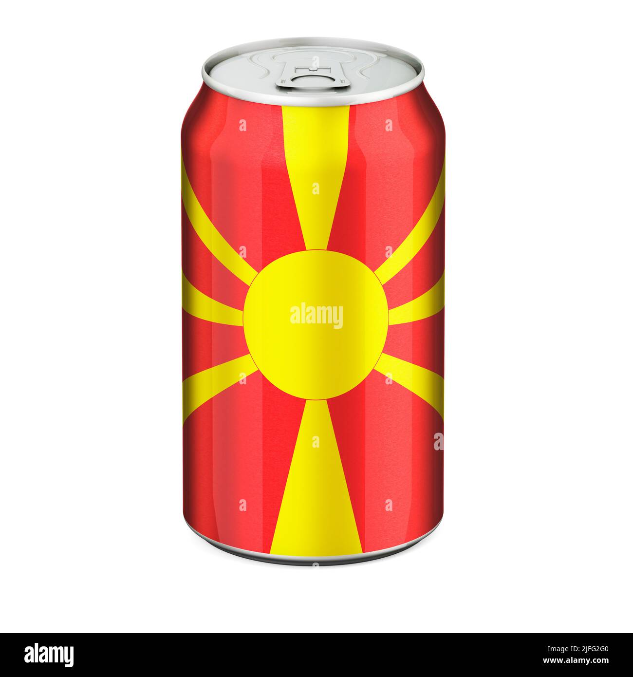 Macedonian flag painted on the drink metallic can. 3D rendering