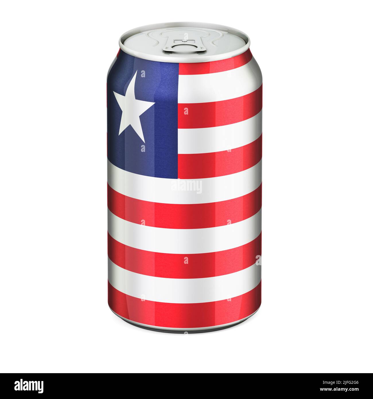 Liberian flag painted on the drink metallic can. 3D rendering isolated ...