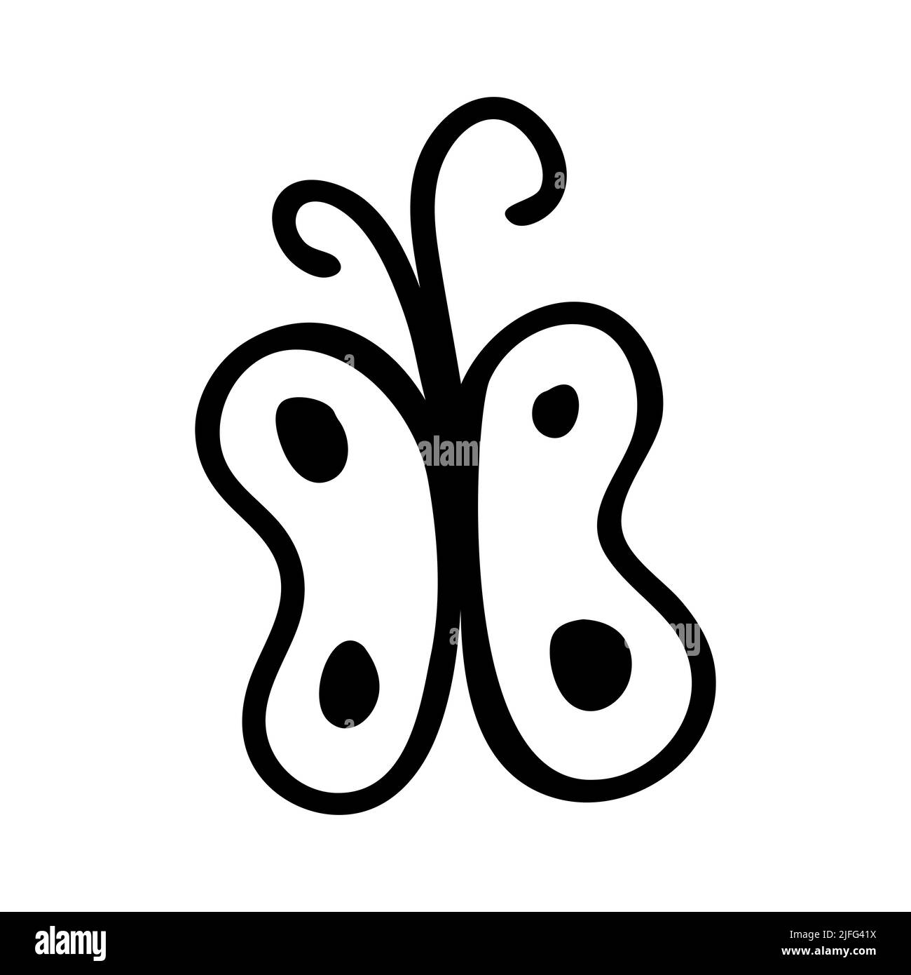 Butterfly, insect, flat line art illustration in doodle style. Cute butterfly, moth. Insect icon Stock Vector