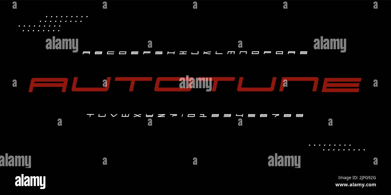 Autotune font, wide light alphabet. Geometric letter set, slant typographic for action, automotive, speed sport design. Typography for car tuning Stock Vector
