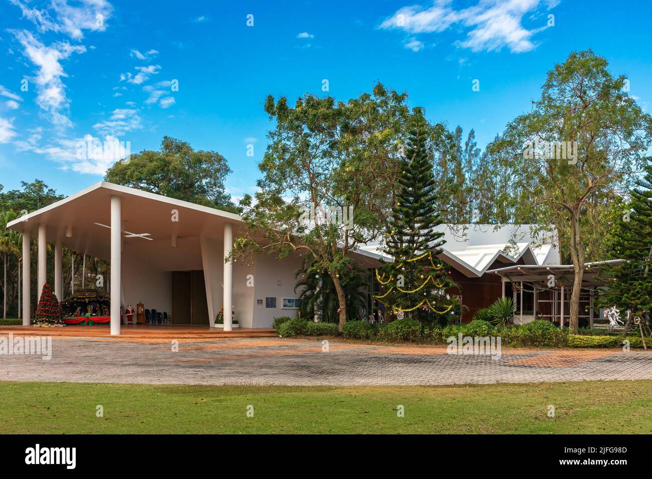 Assumption Catholic Church exterior, design, landscaping, Banglamung Siam Country Club, Pattaya, Chonburi, Thailand Stock Photo