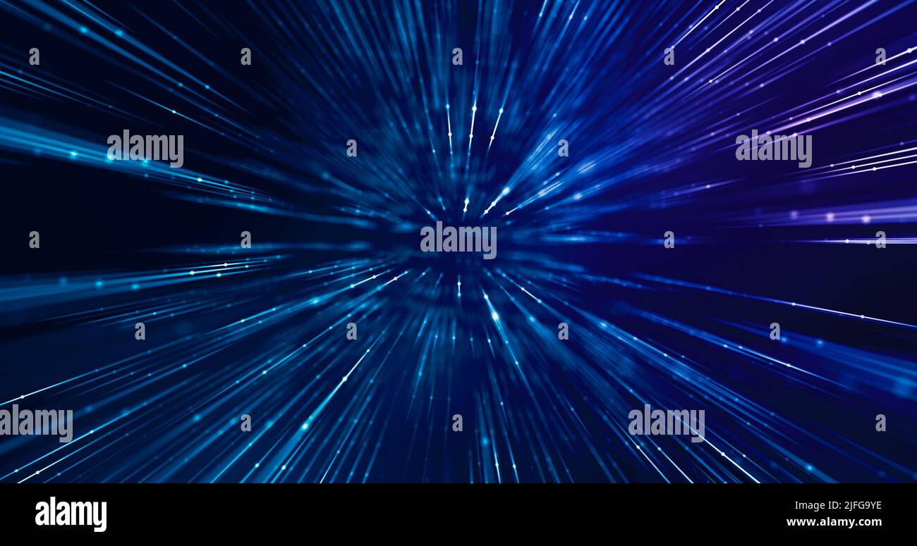 Data tunnel traveling at high speed. Abstract background for tech concept. Block chain or metaverse data. Stock Photo