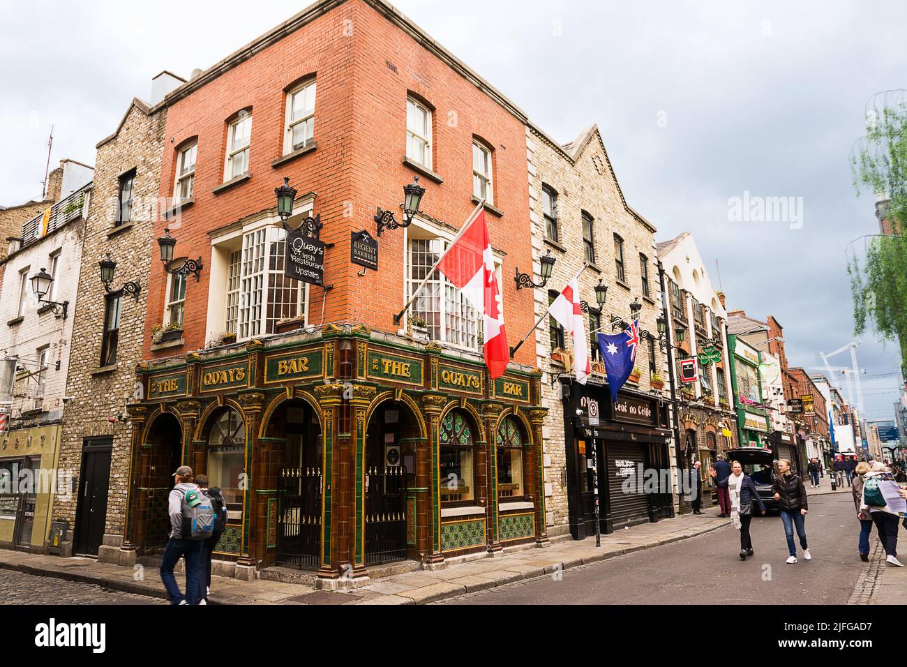 Dublin, Ireland - May 22, 2022: Restourant and accomodation in Temple Bar quarter in the centre of Dublin, Ireland. Stock Photo