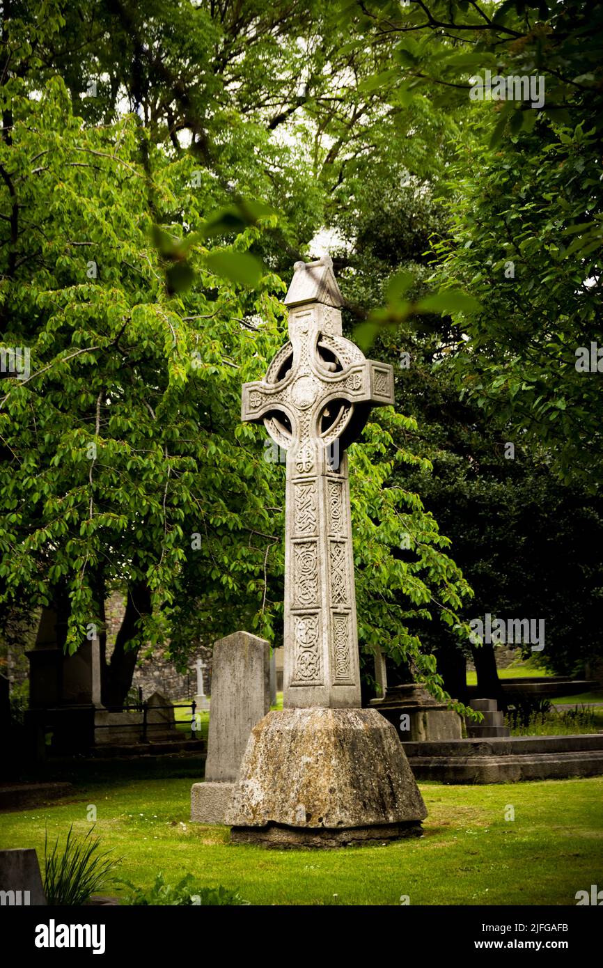 Celtic cross in the cemetery of St. Patrick's Cathedral Stock Photo