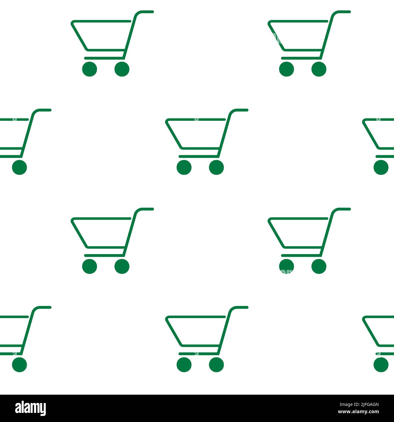 Shopping cart icons seamless pattern, line green minimalist background. Vector illustration. Minimalist simple background, decoration green basket tro Stock Vector