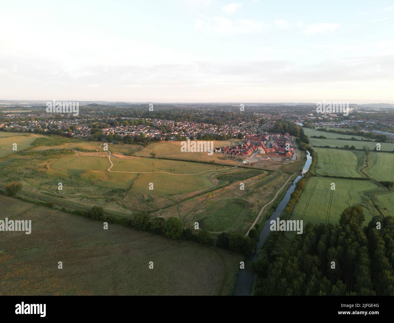 Oxford canal and new Housing estate Aerial photo. Cherwell valley