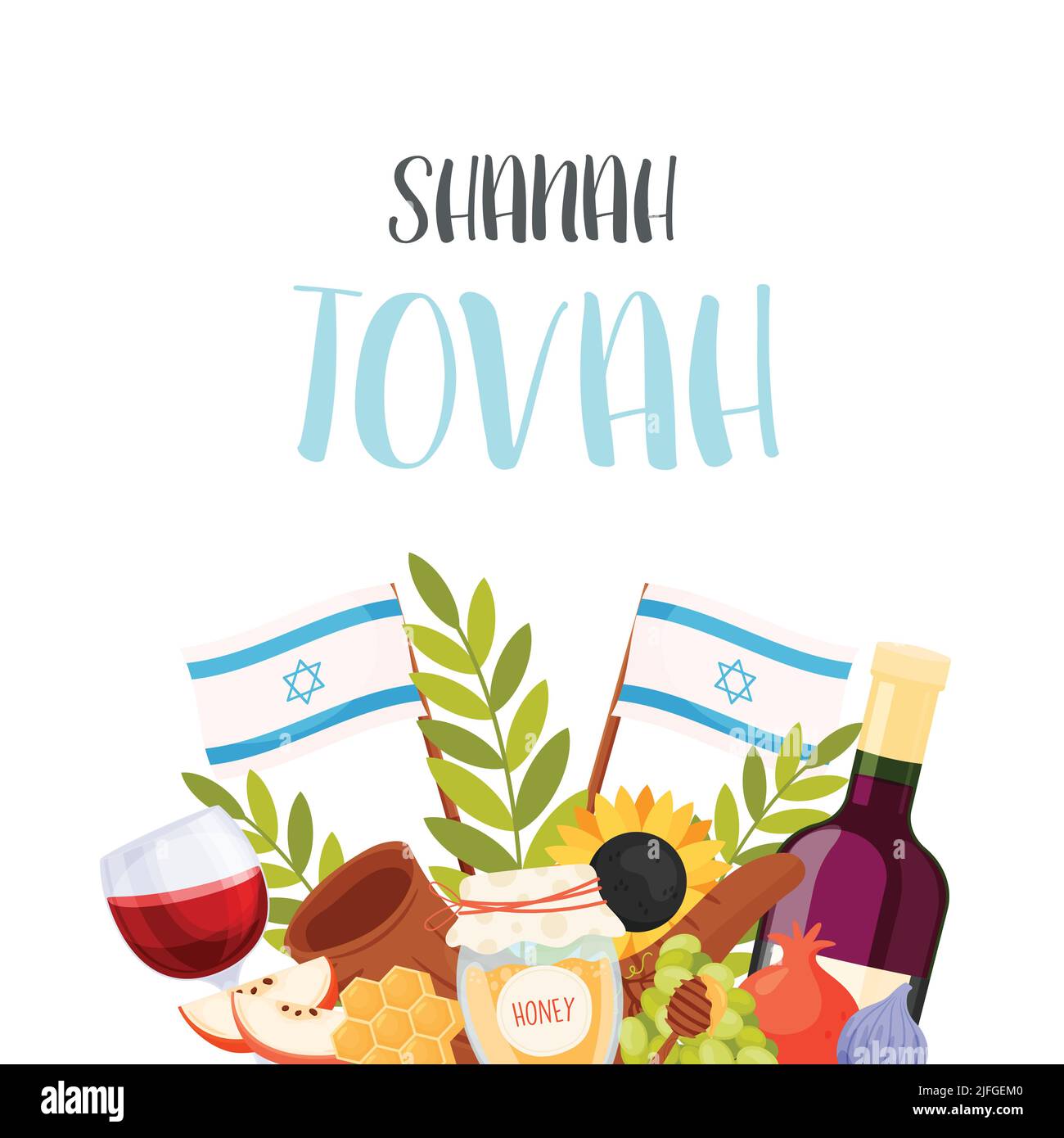 Happy Rosh Hashanah day, Shana Tova greeting card. Vector illustration Stock Vector