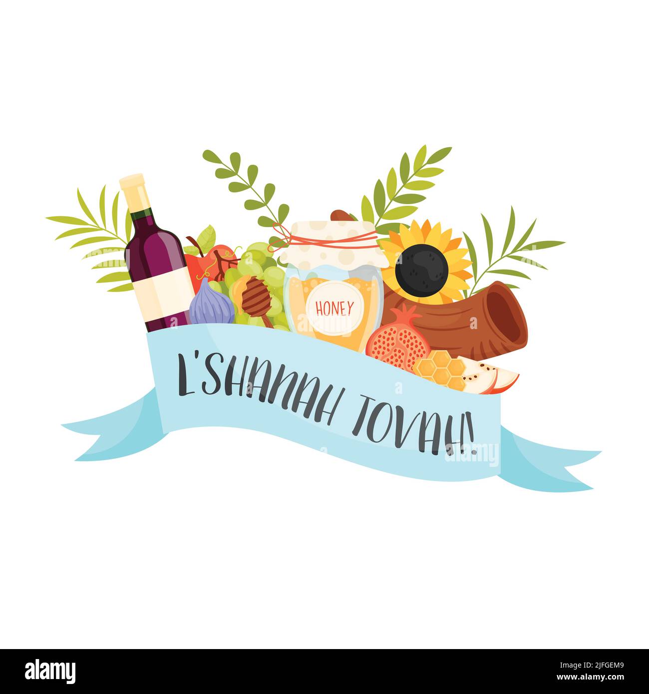 Happy Rosh Hashanah day, Shana Tova greeting card. Vector illustration Stock Vector