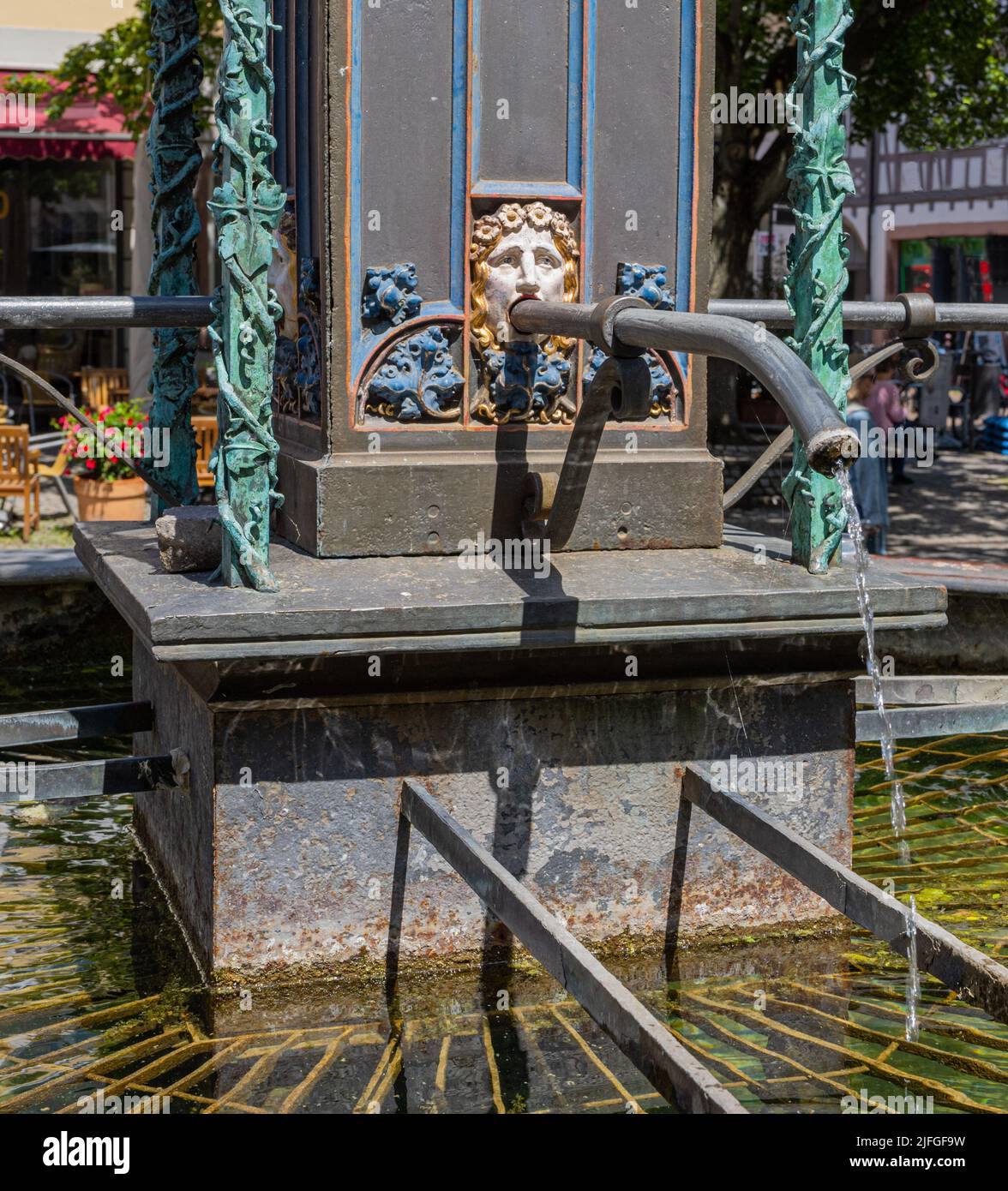 The fountain of life (in traditional language fountain of love) at the Town Hall Square in Durlach. Karlsruhe, Baden-Wuerttemberg, Germany, Europe Stock Photo